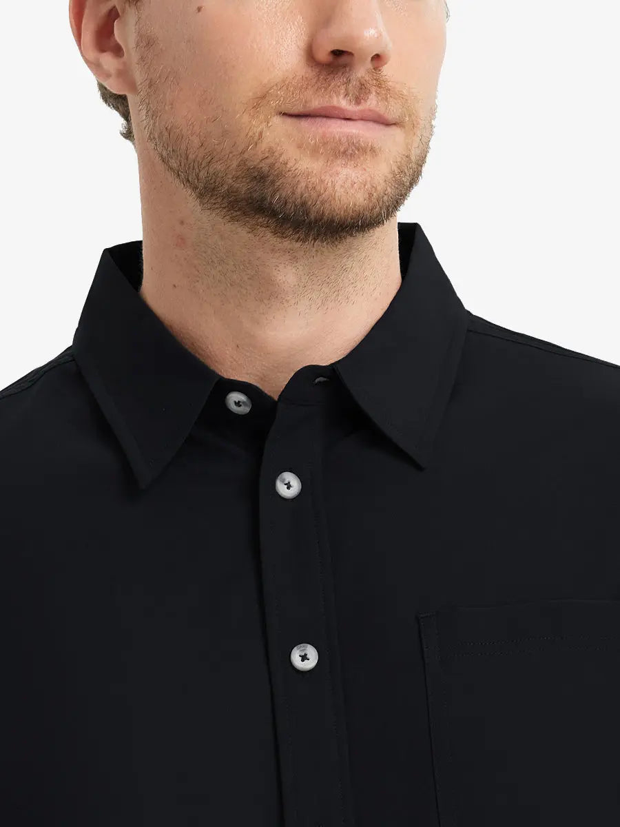 Men's Breathable Stretch Button-Up Shirt – Lightweight Wrinkle-Resistant Fabric, Four-Way Stretch, Solid Colours