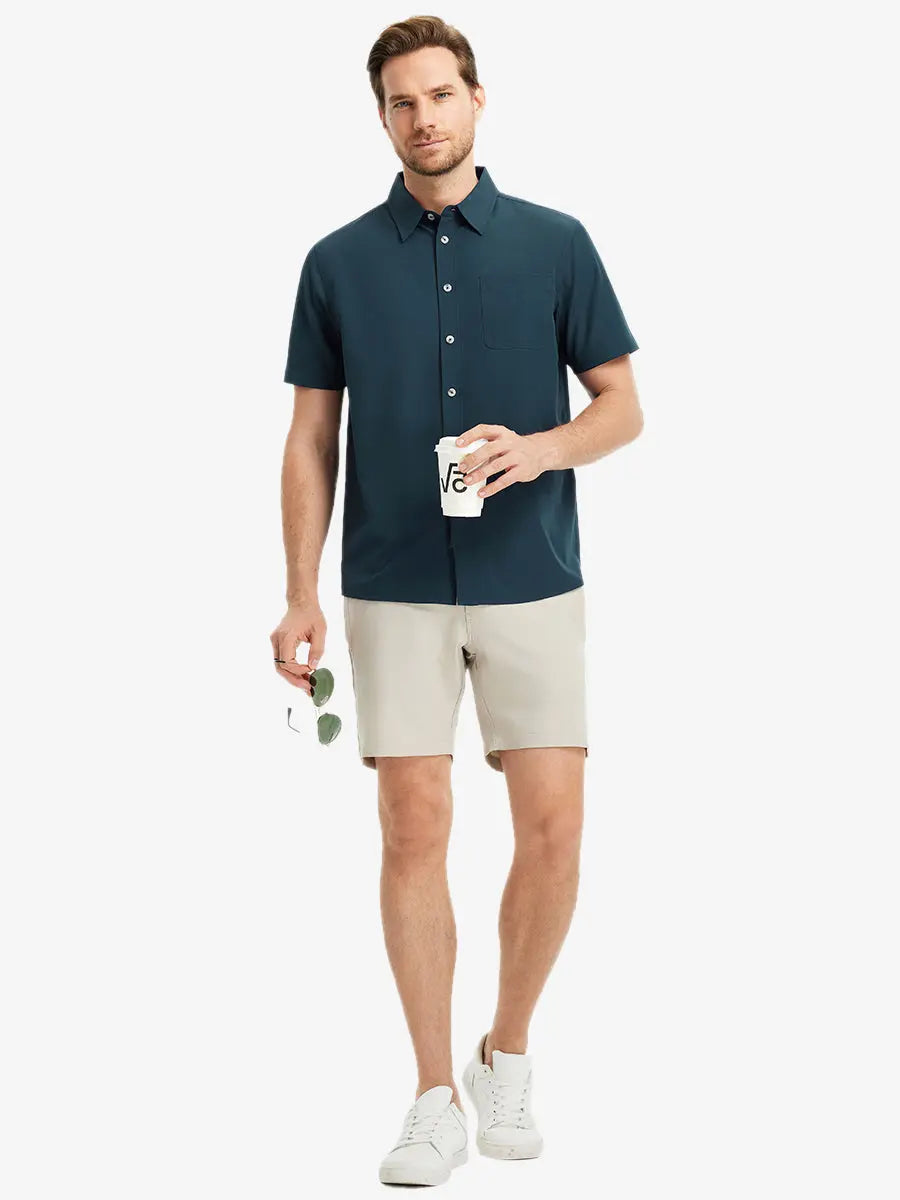 Men's Breathable Stretch Button-Up Shirt – Lightweight Wrinkle-Resistant Fabric, Four-Way Stretch, Solid Colours – view 16