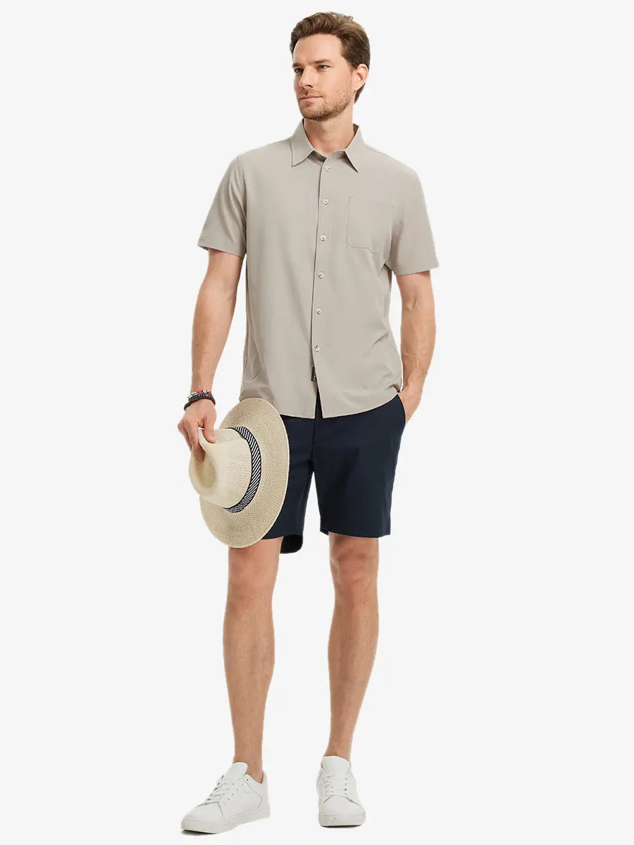 Men's Breathable Stretch Button-Up Shirt – Lightweight Wrinkle-Resistant Fabric, Four-Way Stretch, Solid Colours