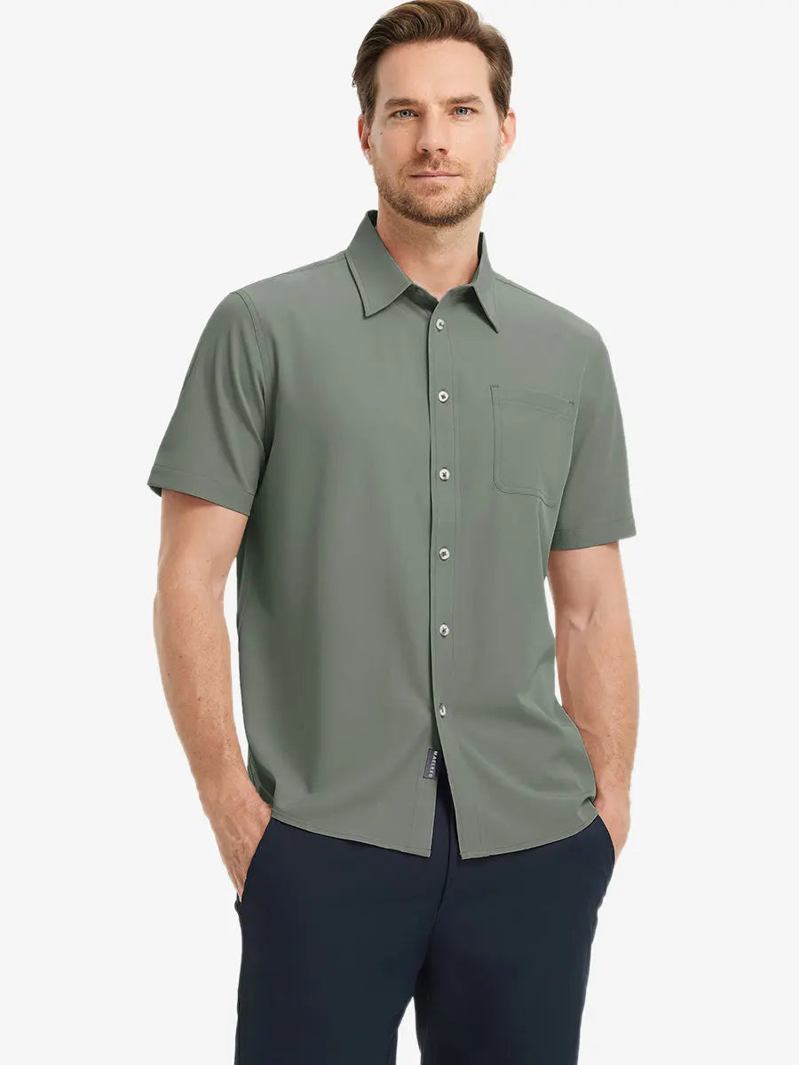 Men's Breathable Stretch Button-Up Shirt – Lightweight Wrinkle-Resistant Fabric, Four-Way Stretch, Solid Colours – view 39