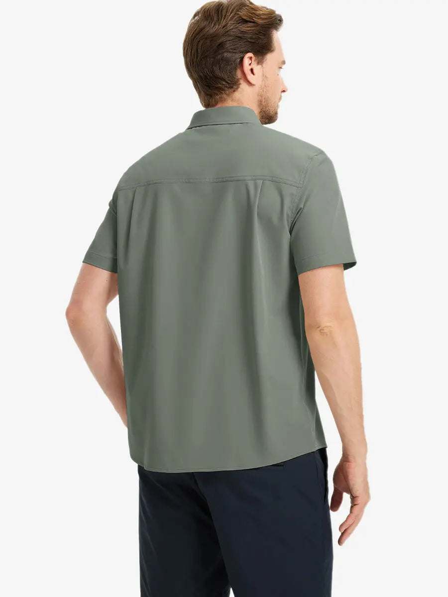 Men's Breathable Stretch Button-Up Shirt – Lightweight Wrinkle-Resistant Fabric, Four-Way Stretch, Solid Colours