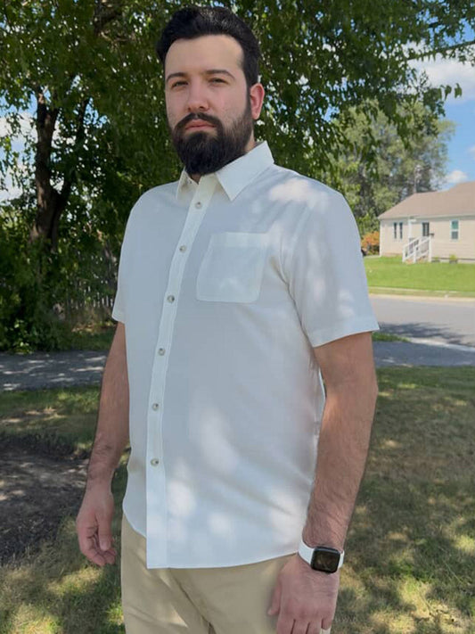 Men's Breathable Stretch Button-Up Shirt – Lightweight Wrinkle-Resistant Fabric, Four-Way Stretch, Solid Colours