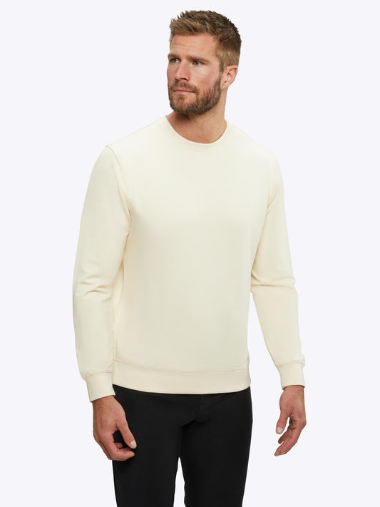 Men's French Terry Split-Hem Crew Neck Sweatshirt in Ivory – view 2
