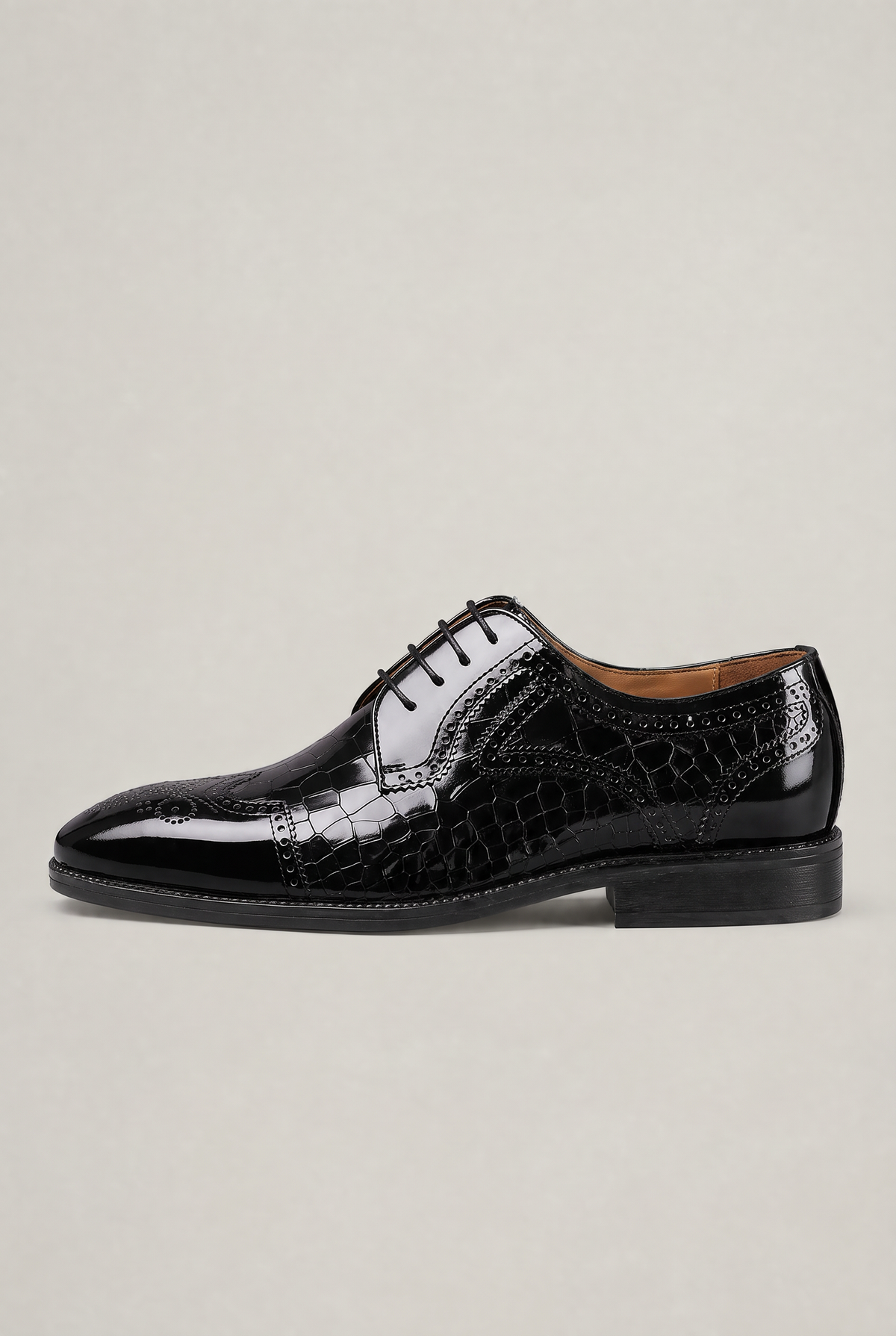 Men's Patent Croc-Effect Brogue Shoes – view 1