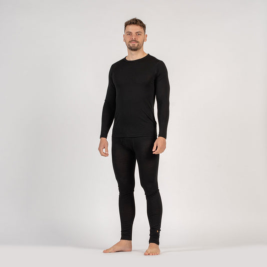 Men's Merino Wool Long Sleeve Base Layer Top in Black – view 2