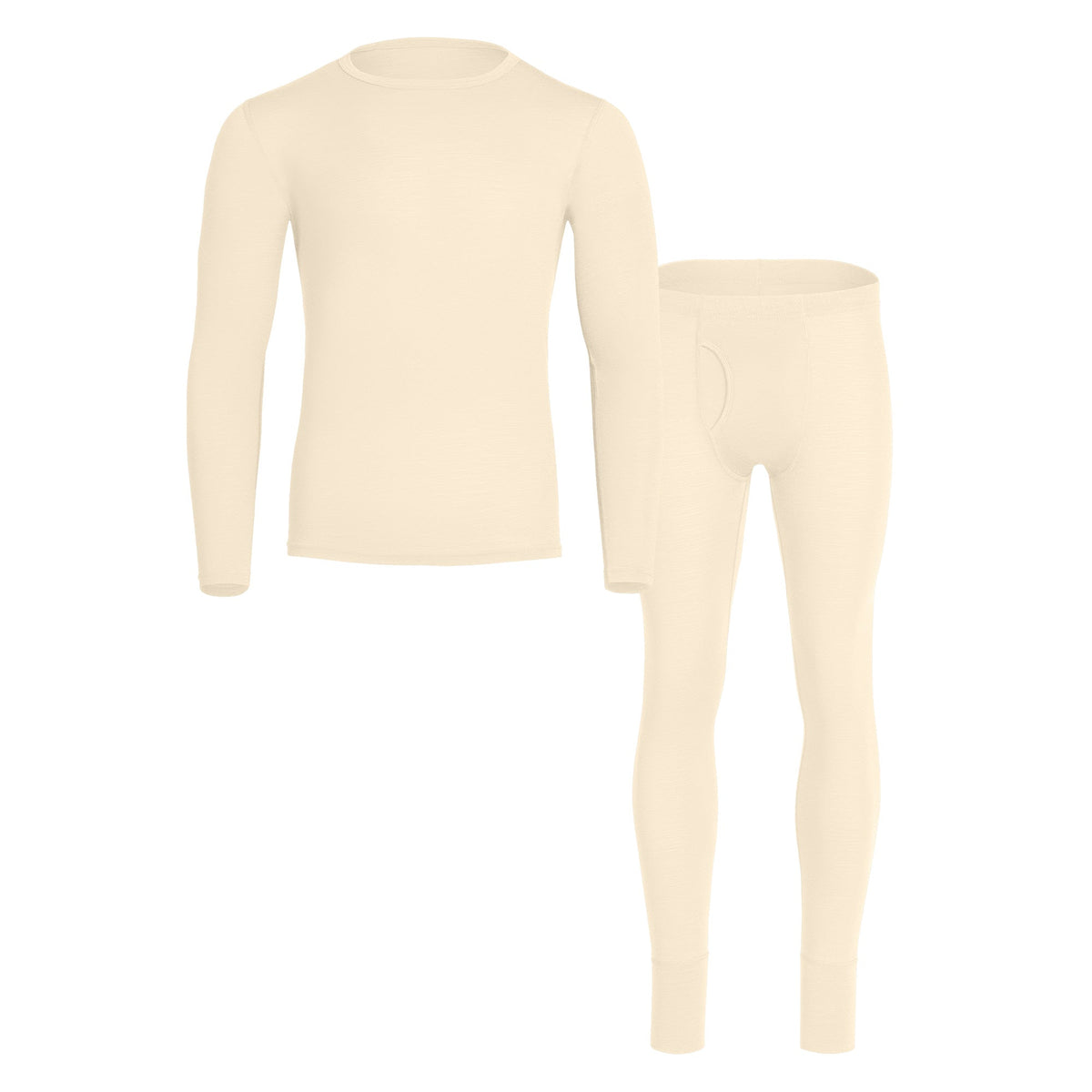 Men's Merino Wool Base Layer Set – Long Sleeve Top and Trousers, Lightweight Stretch, Body-Hugging Fit | Natural