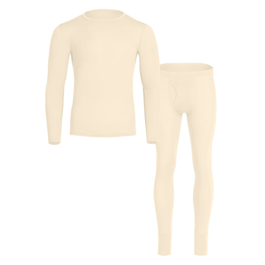 Men's Merino Wool Base Layer Set – Long Sleeve Top and Trousers, Lightweight Stretch, Body-Hugging Fit | Natural
