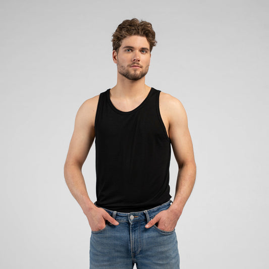 Men's Merino Wool Tank Top – Sleeveless Training Vest, Breathable Quick-Drying Jersey | Black