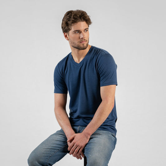 Men's Merino Wool V-Neck T-Shirt – Lightweight Breathable Jersey, Everyday Short Sleeve Tee