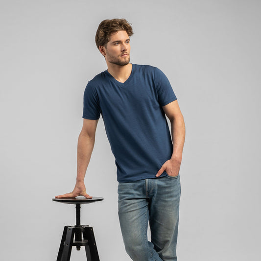 Men's Merino Wool V-Neck T-Shirt – Lightweight Breathable Jersey, Everyday Short Sleeve Tee