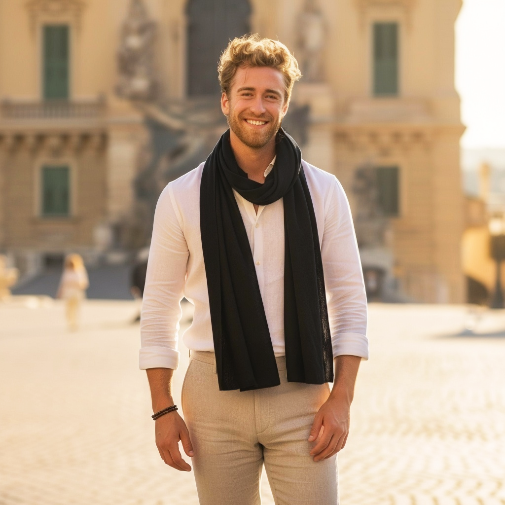 Men's Linen Scarf – Pure Natural Linen, Breathable and Lightweight All-Season Wrap in Classic or Wide Size