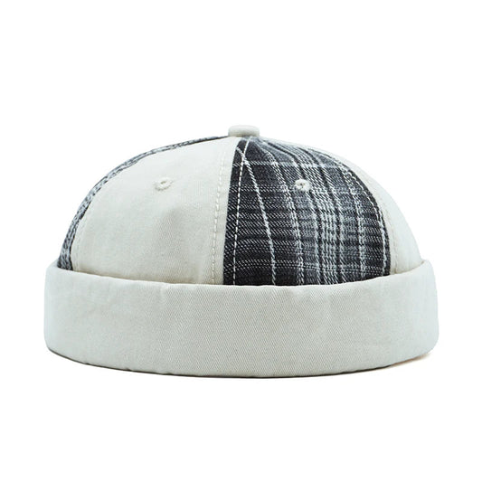 Michigan Men's Patchwork Tartan Brimless Docker Cap – Organic Cotton, Soft Inner Lining, Adjustable Fit
