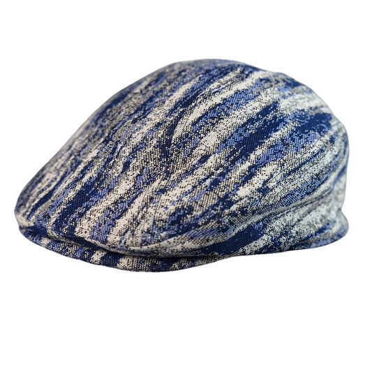 Monaitte Men's Striped Linen Blend Flat Cap – Linen and Cotton, Inner Sweatband, Four Sizes | Blue & White