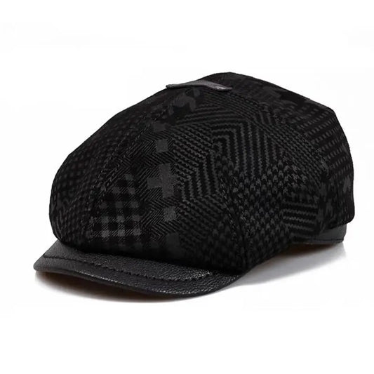 Montclair Men's Genuine Leather Newsboy Cap – 100% Leather, Plain or Patterned Crown, Three Sizes 55–60 cm