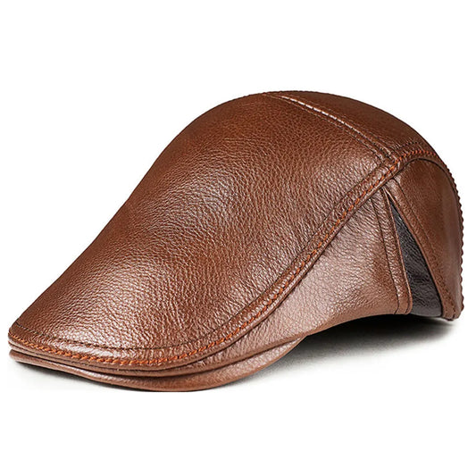 Napoli Men's Genuine Leather Flat Cap – 100% Cowhide Leather, Classic Shape, Short Peak, Three Sizes