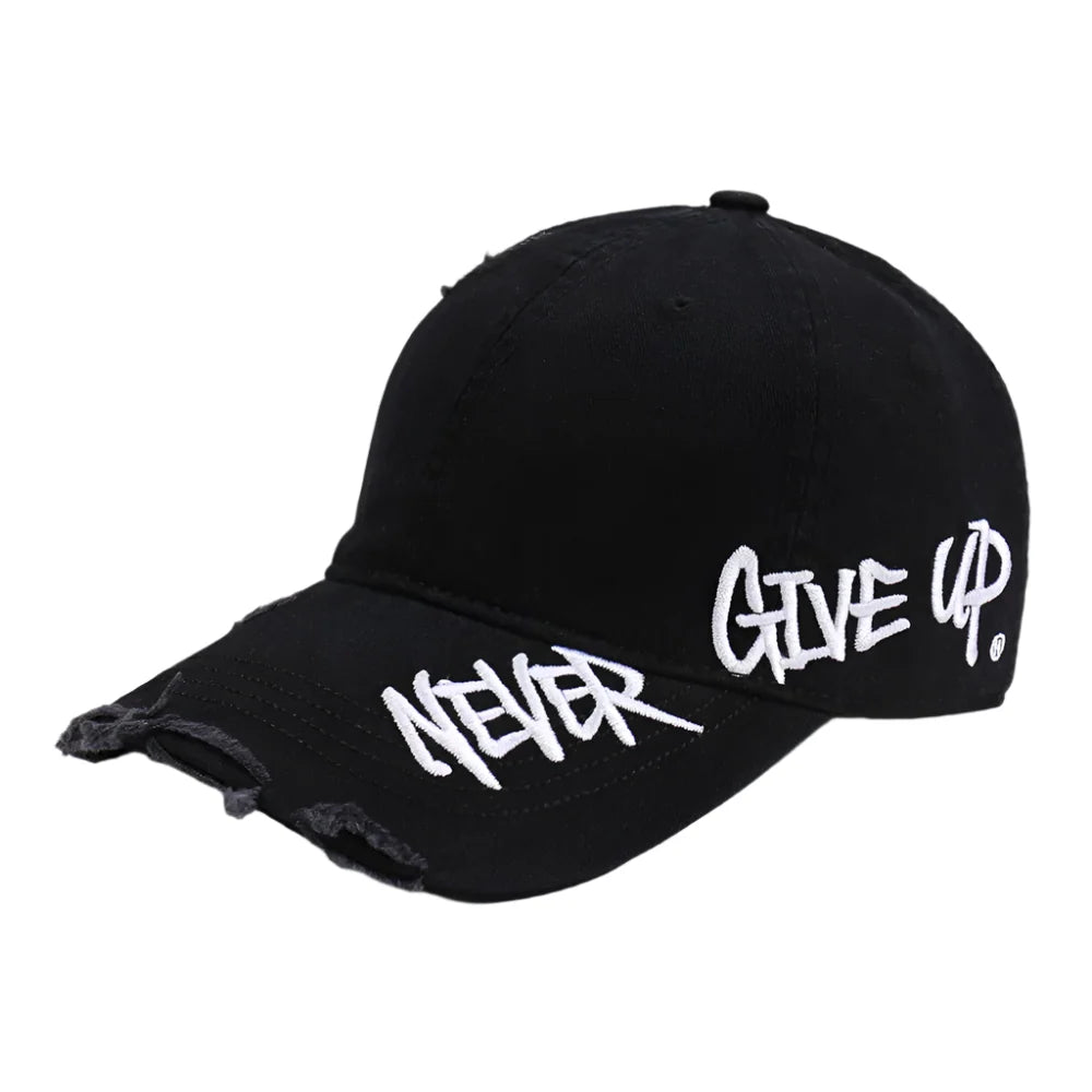Never Give Up Men's Distressed Baseball Cap – view 3