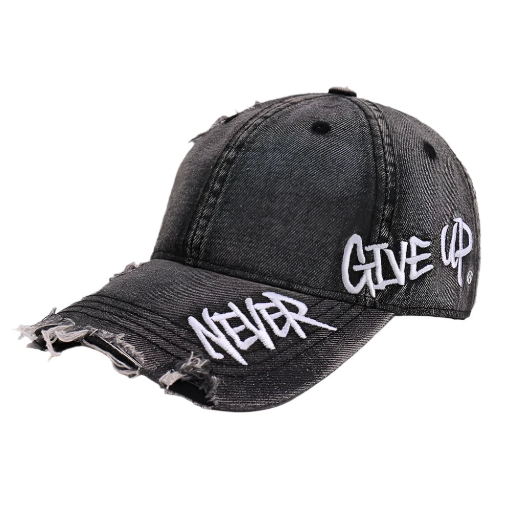 Never Give Up Men's Distressed Baseball Cap – view 4