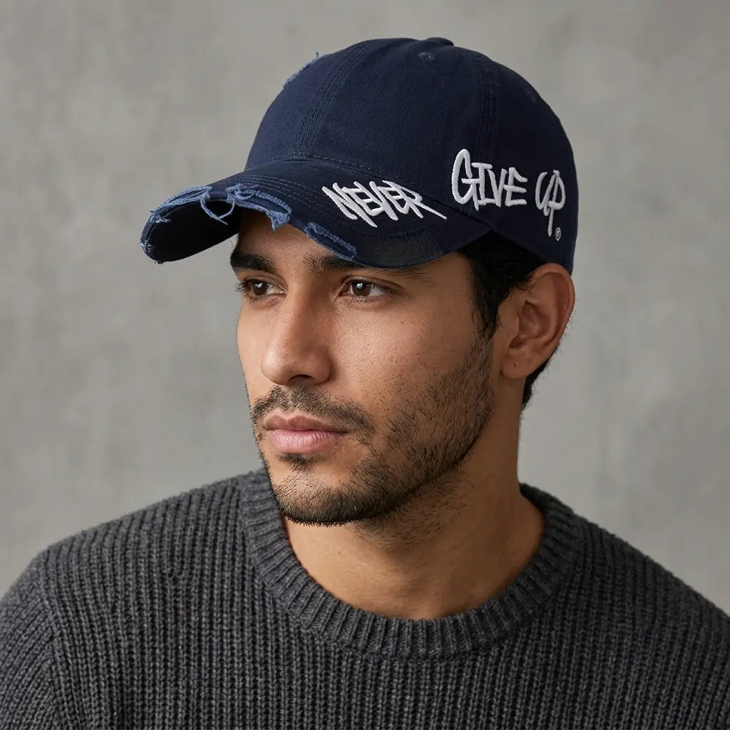 Never Give Up Men's Distressed Baseball Cap – view 11
