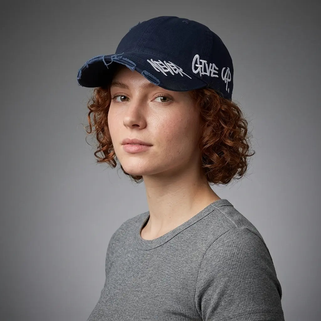 Never Give Up Men's Distressed Baseball Cap – view 12