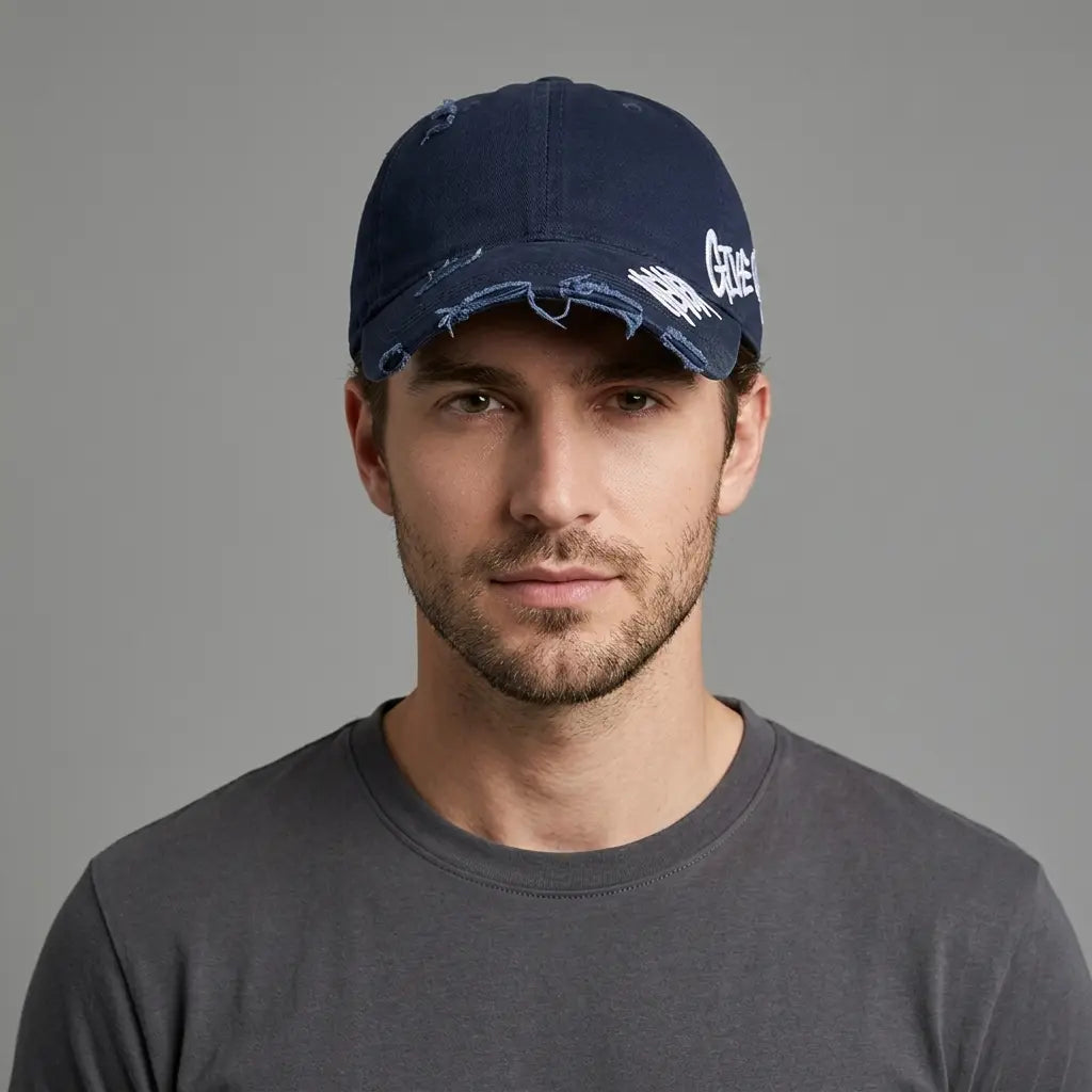 Never Give Up Men's Distressed Baseball Cap – view 13