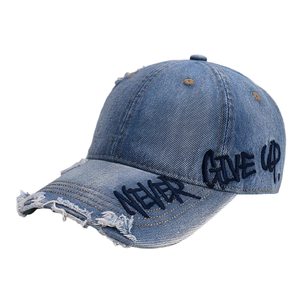 Never Give Up Men's Distressed Baseball Cap – view 7