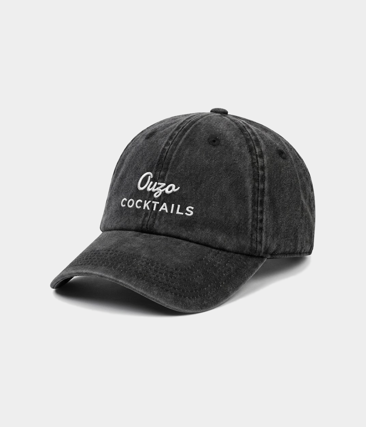 Ouzo Cocktails Men's Embroidered Washed Cotton Baseball Cap in Black – view 3