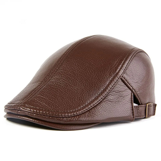Newport Men's Genuine Leather Duckbill Flat Cap – 100% Leather, Adjustable Fit, Three Sizes 54–61 cm