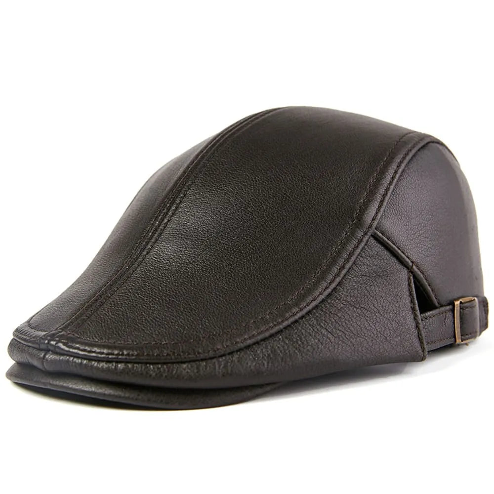 Newport Men's Genuine Leather Duckbill Flat Cap – 100% Leather, Adjustable Fit, Three Sizes 54–61 cm