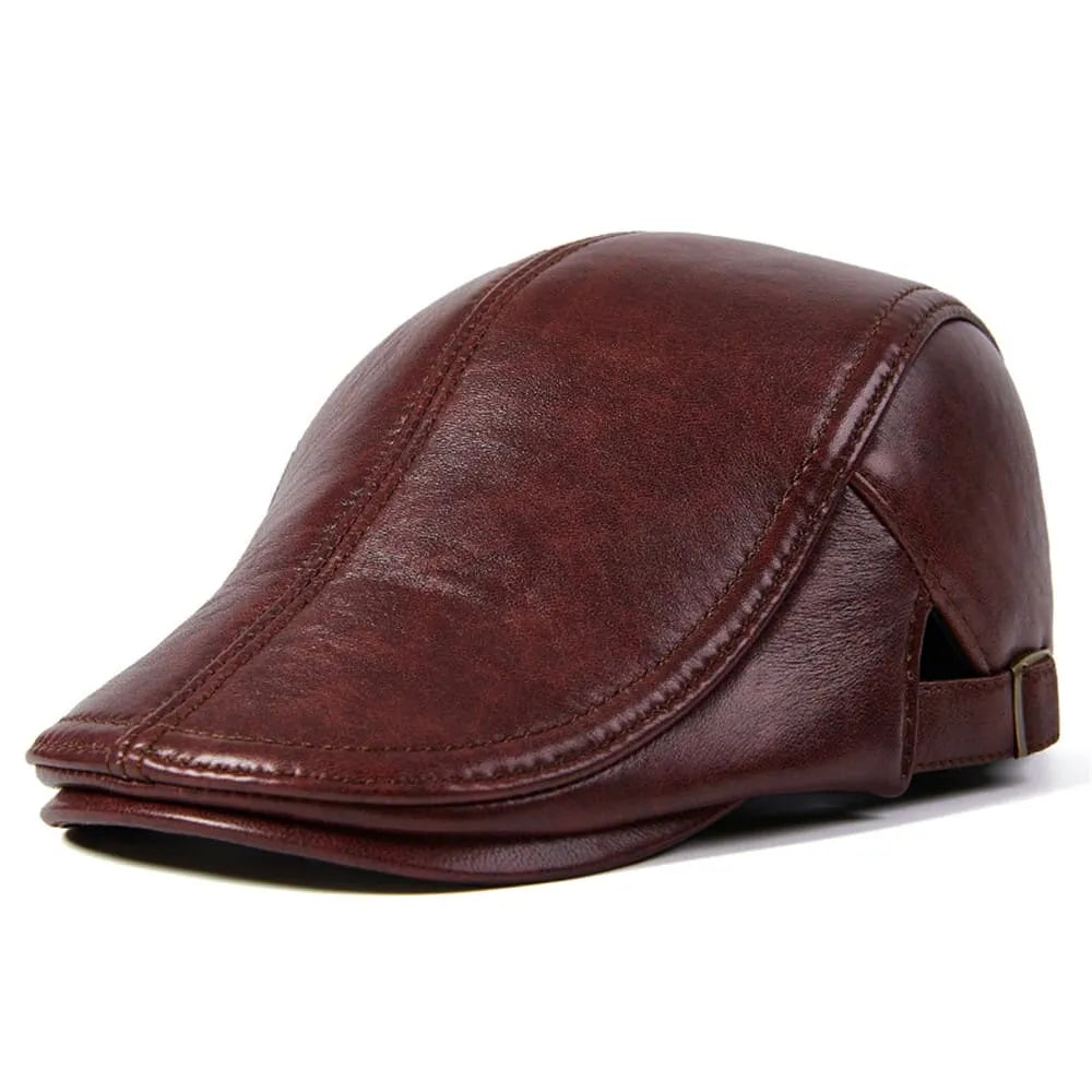 Newport Men's Genuine Leather Duckbill Flat Cap – 100% Leather, Adjustable Fit, Three Sizes 54–61 cm