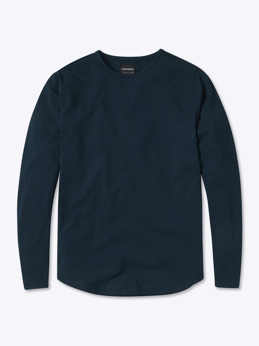 Men's Long Sleeve Curved Hem T-Shirt in Obsidian – view 1