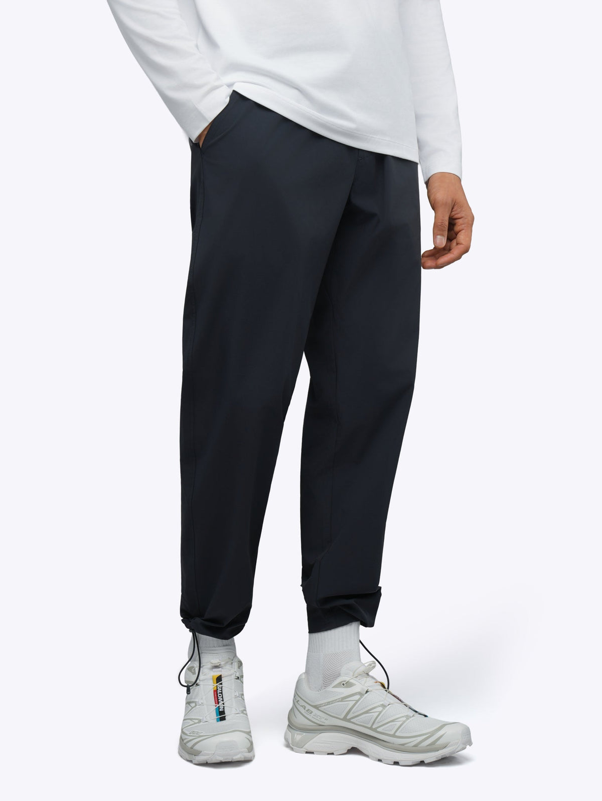 Men's Modern Slim Tech Trousers – Matte 4-Way Stretch Fabric, Hidden Cuff Cinch, Back Zip Pocket | Obsidian – view 4
