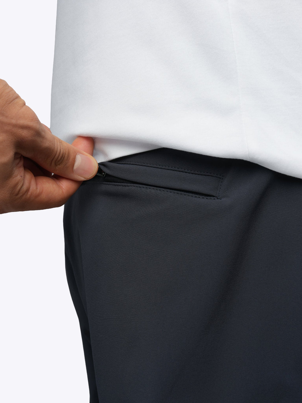 Men's Modern Slim Tech Trousers – Matte 4-Way Stretch Fabric, Hidden Cuff Cinch, Back Zip Pocket | Obsidian – view 6