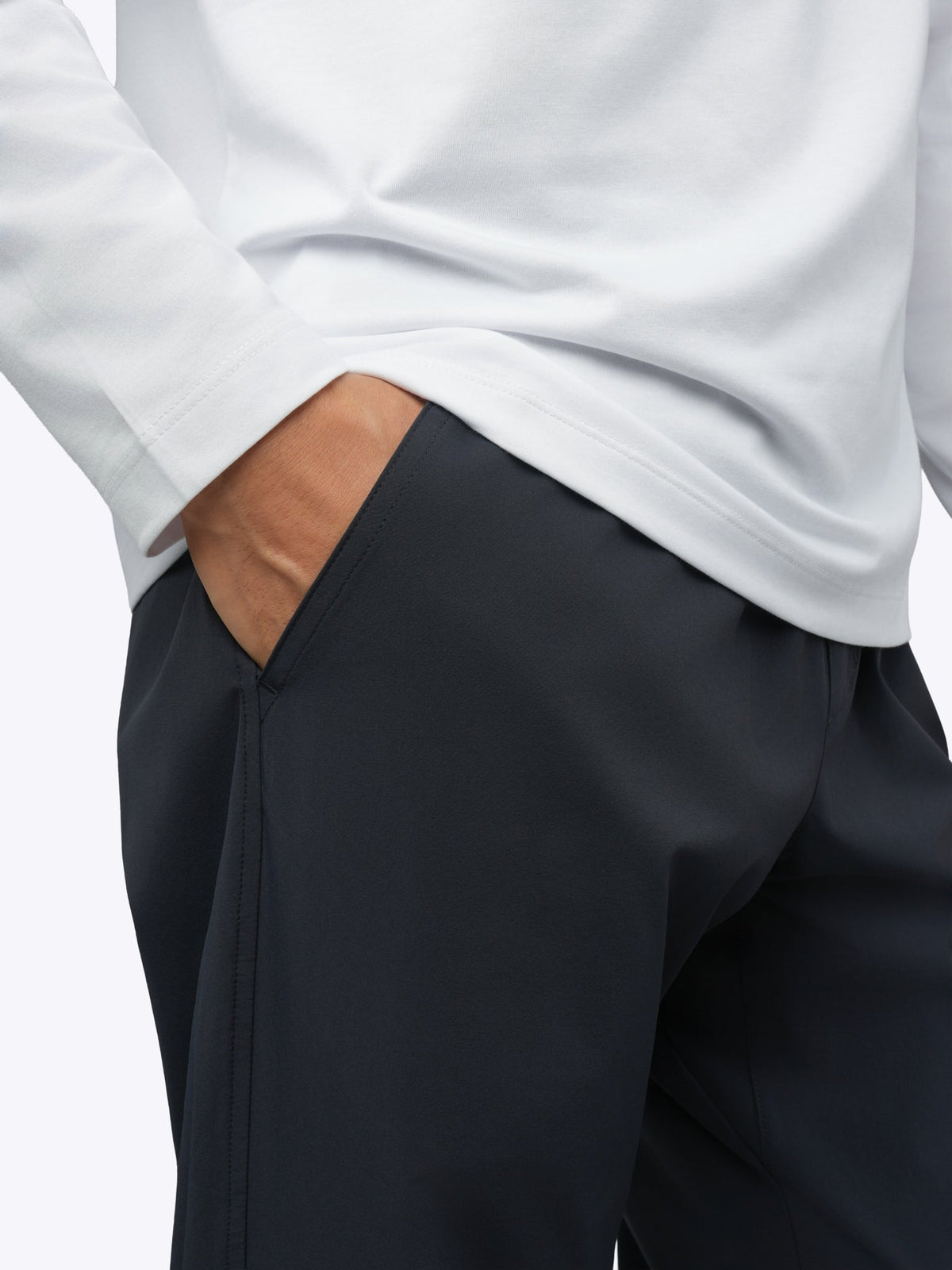 Men's Modern Slim Tech Trousers – Matte 4-Way Stretch Fabric, Hidden Cuff Cinch, Back Zip Pocket | Obsidian