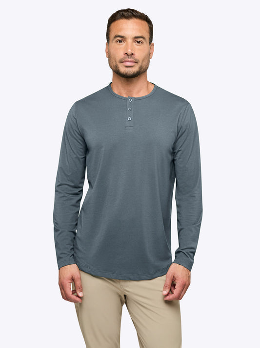 Men's Long Sleeve Henley T-Shirt in Ocean Storm – view 2