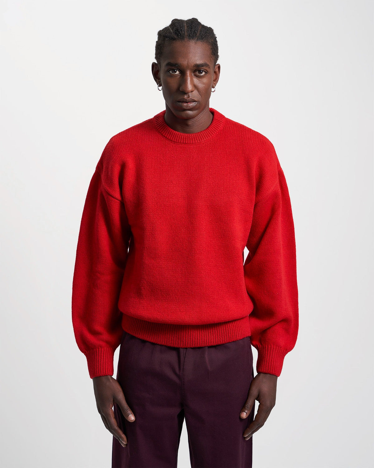 Men's Oversized Merino Wool Crew Neck Jumper in Scarlet Red – view 2