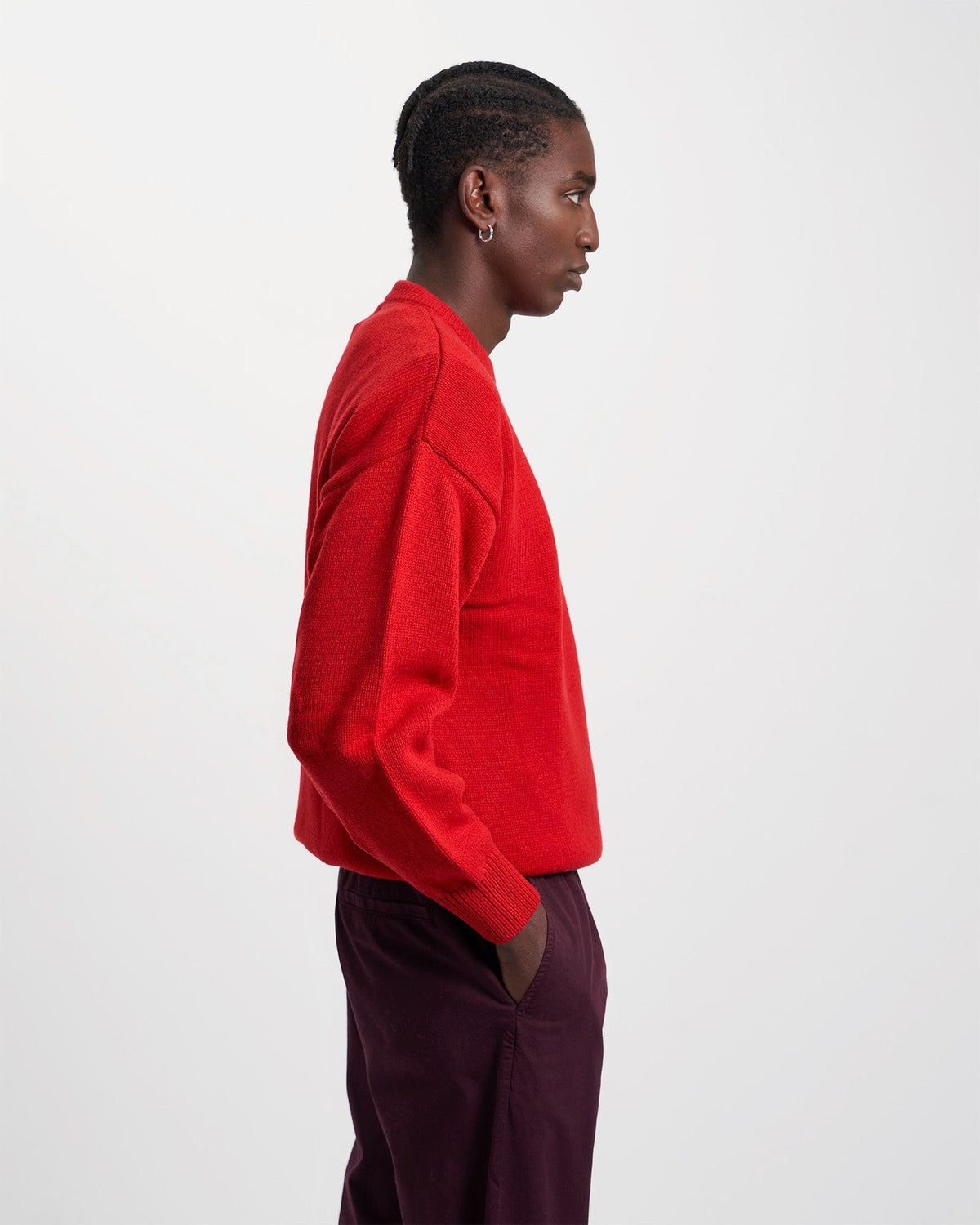 Men's Oversized Merino Wool Crew Neck Jumper in Scarlet Red – view 3