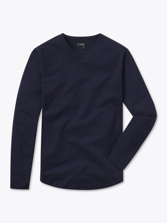 Men's Long Sleeve Curved Hem T-Shirt in Pacific Blue – view 1