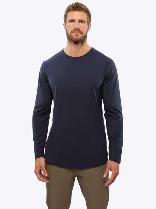 Men's Long Sleeve Curved Hem T-Shirt in Pacific Blue – view 2
