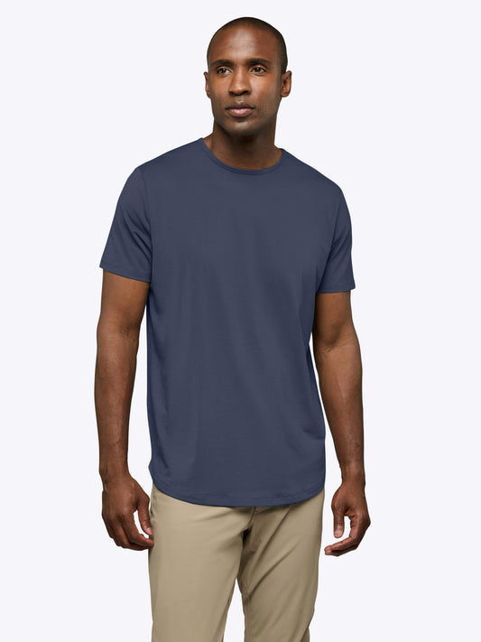 Men's Curved Hem Crew Neck T-Shirt – Soft Wrinkle-Resistant Fabric, Tailored Fit | Pacific Blue