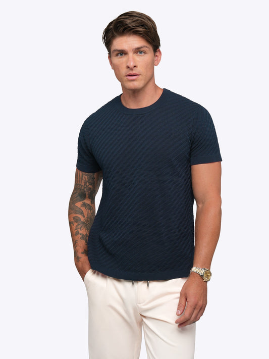 Riviera Men's Textured Knit T-Shirt – Lightweight Breathable Knit, Classic Crew Neck | Pacific Blue