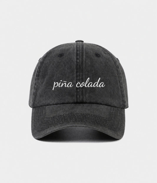 Pina Colada Script Men's Embroidered Washed Cotton Baseball Cap in Black – view 1