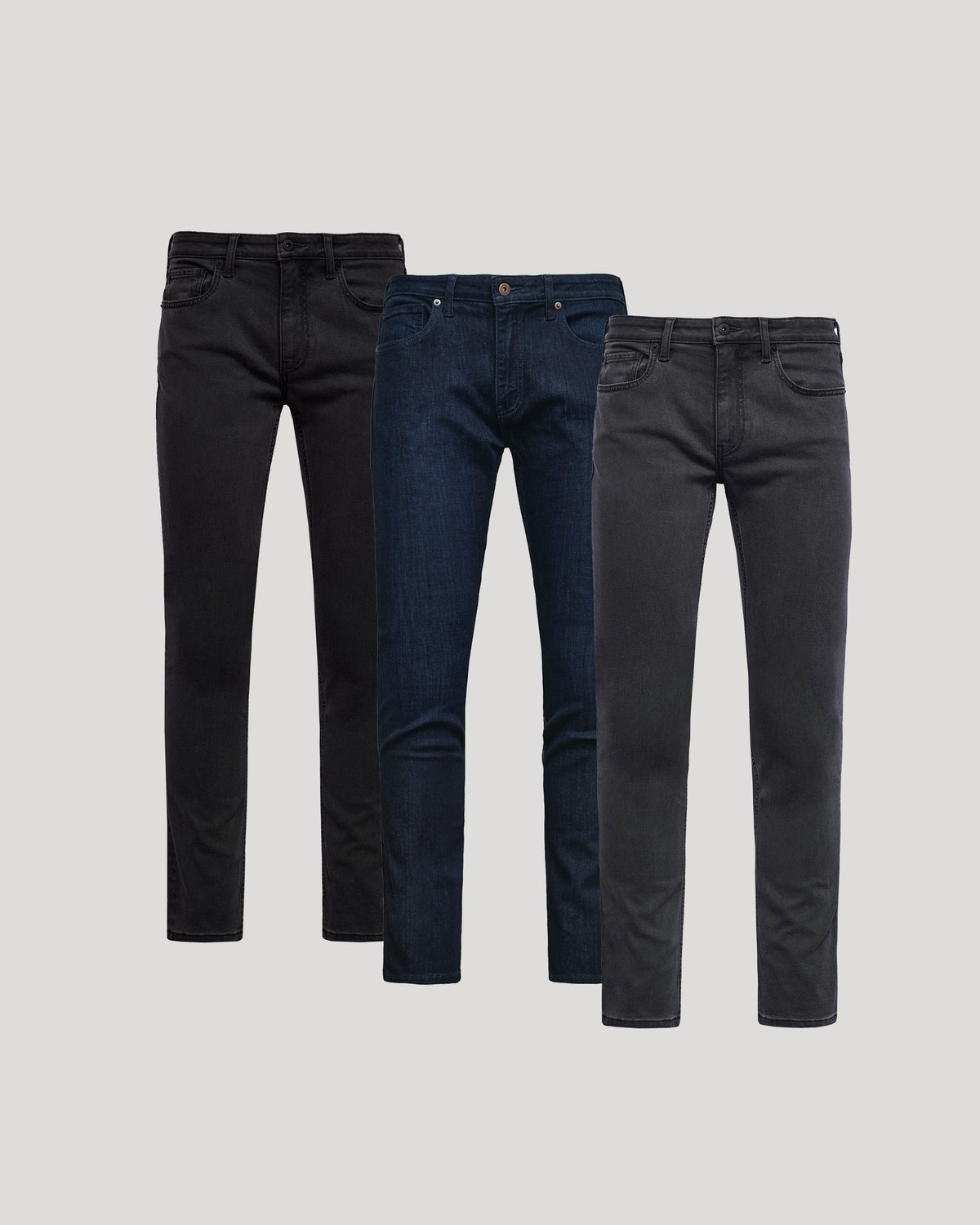 Men's Slim Stretch Jeans 3-Pack – Four-Way Stretch, Tapered Leg | Black Wash, Indigo Wash & Grey Wash