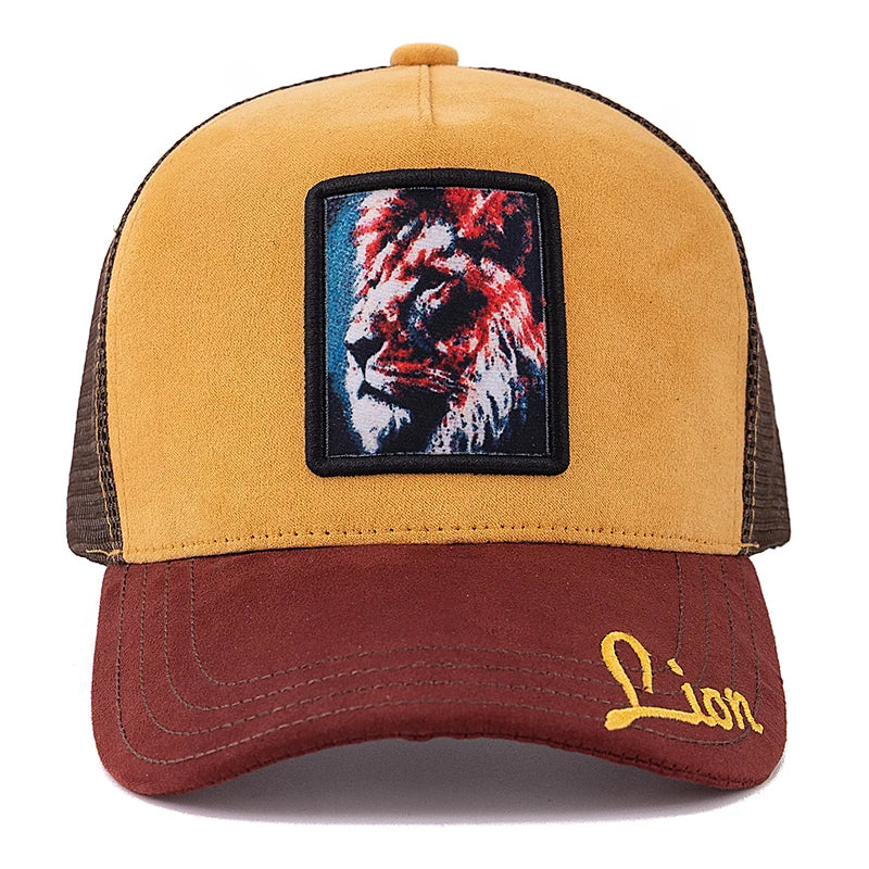 Painted Animals Men's Suede Trucker Baseball Cap – Painted Animal Patch, Embroidered Detail, Mesh Back – view 3
