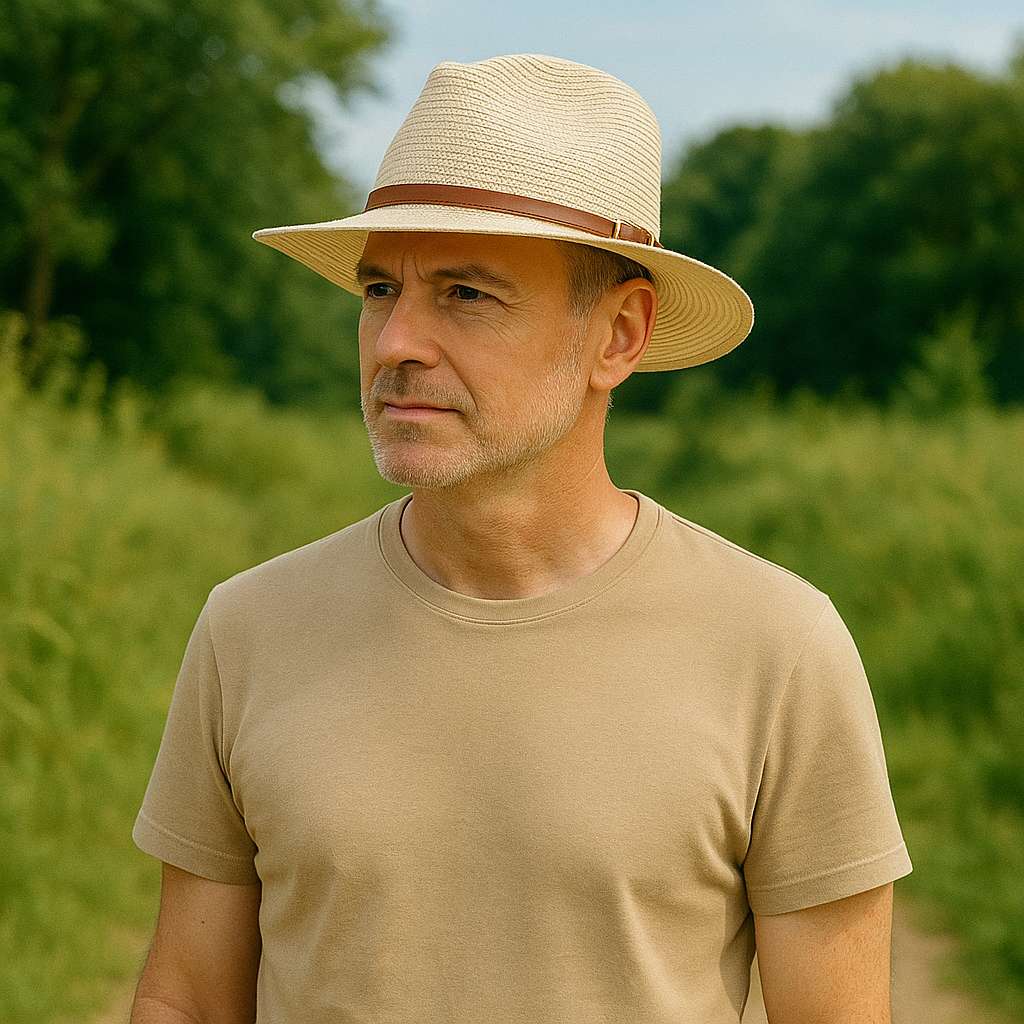 Men's Woven Straw Panama Hat with Belt Band – Wide Brim, Airy and Lightweight, Adjustable 56–60 cm
