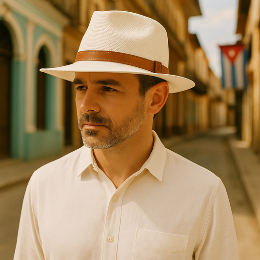 Men's Straw Panama Hat with Tan Leather Double-Strap Band – 7 cm Brim, Three Sizes from 56 to 60 cm