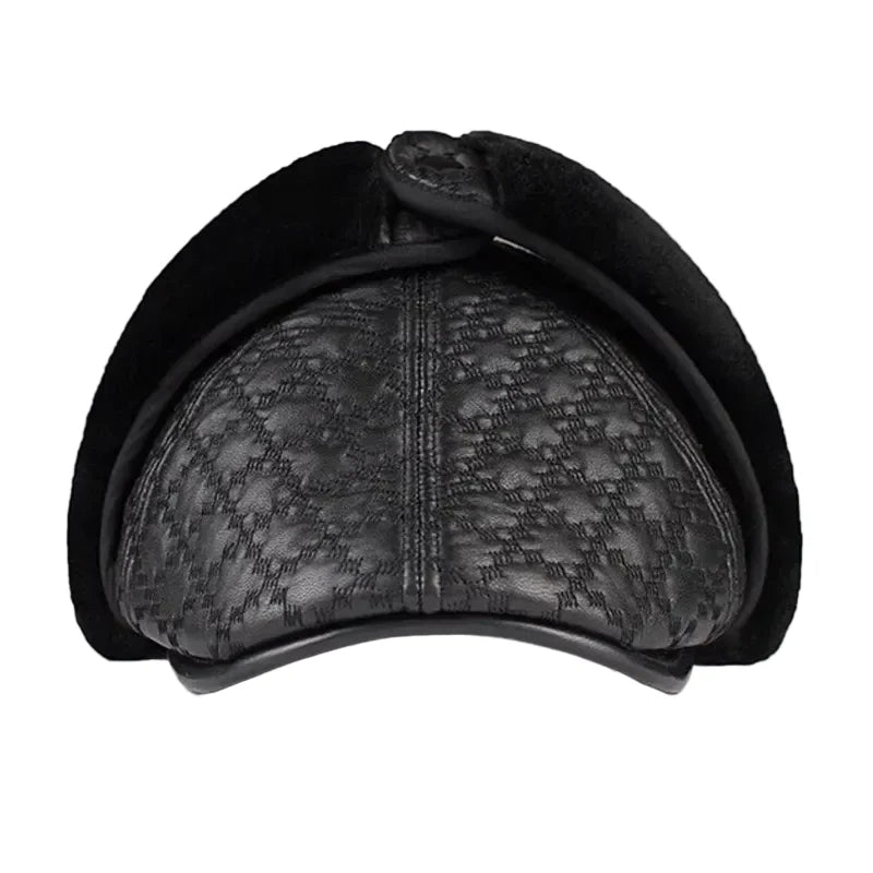 Pickford Men's Genuine Leather Earflap Flat Cap in Black – view 1