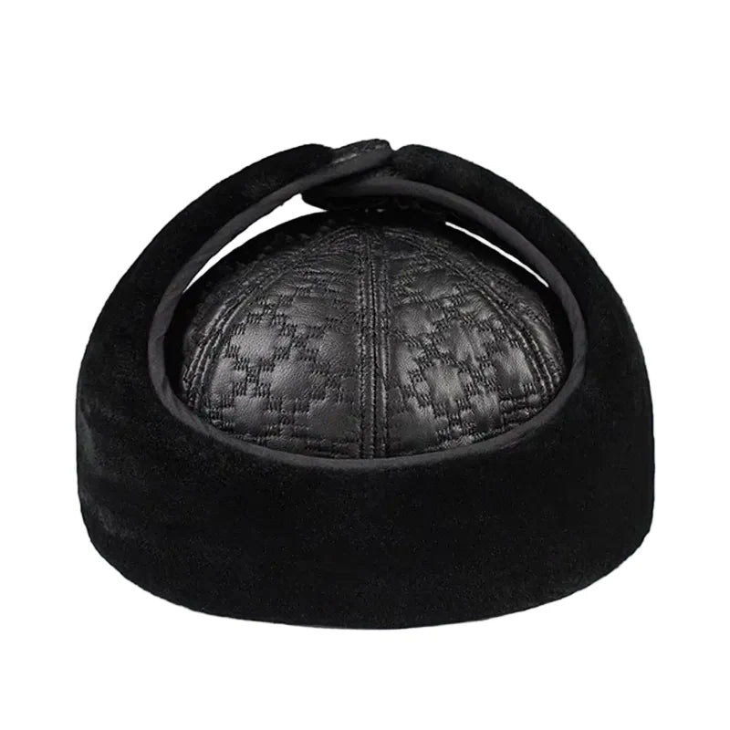 Pickford Men's Genuine Leather Earflap Flat Cap in Black – view 3