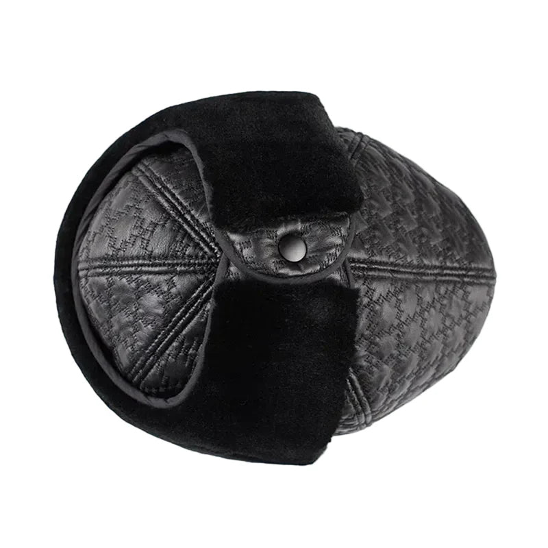 Pickford Men's Genuine Leather Earflap Flat Cap in Black – view 4