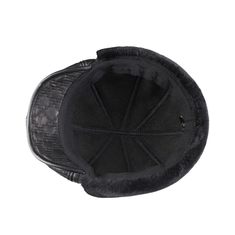 Pickford Men's Genuine Leather Earflap Flat Cap in Black – view 5