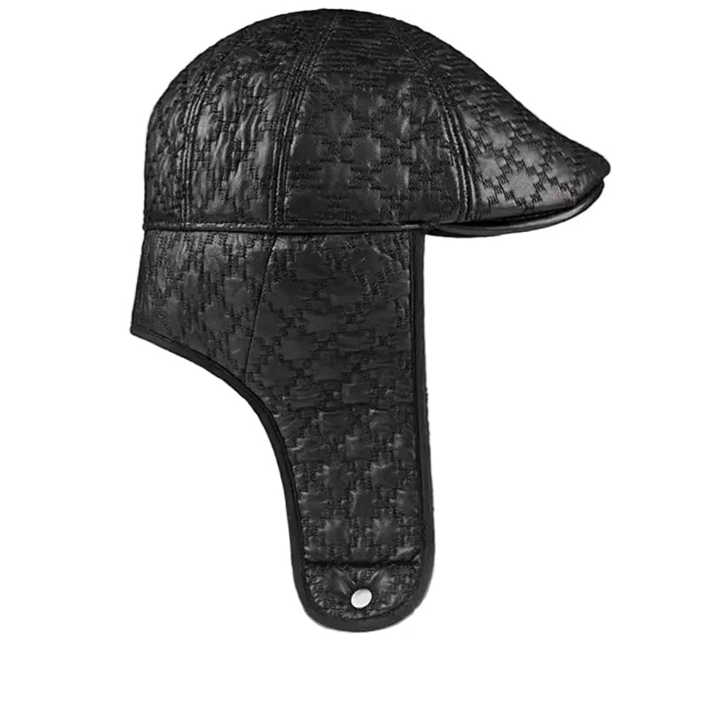 Pickford Men's Genuine Leather Earflap Flat Cap in Black – view 6